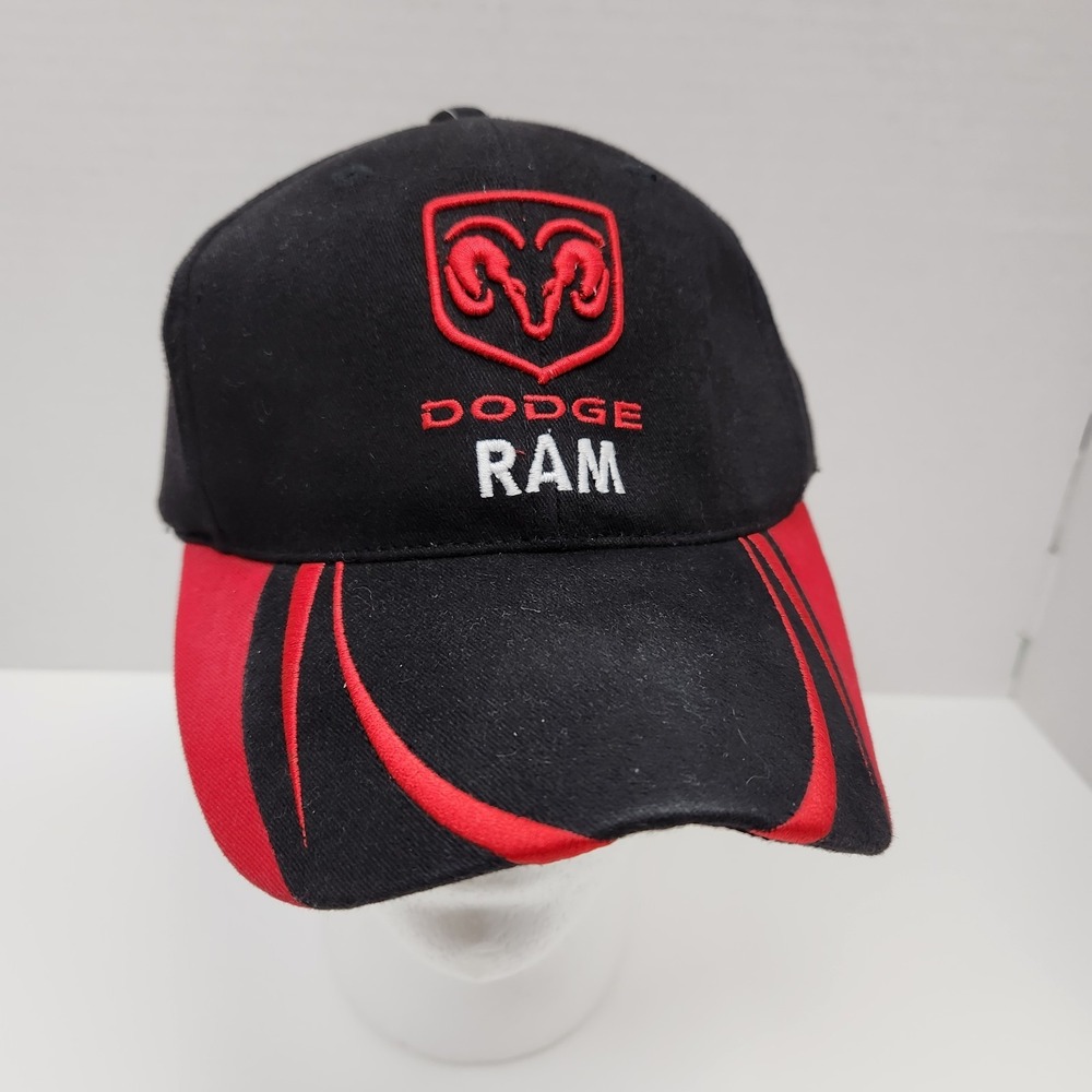 Vtg Dodge Ram  Logo Baseball Cap Red Black Checkered Flag Sports Hat Adjustable